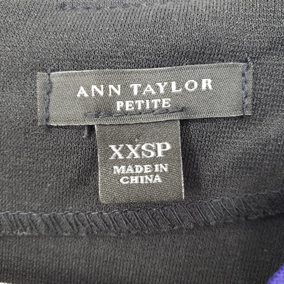 Ann Taylor Long Sleeve Top XXSP Color Block Fitted Ponte Knit Work Black Blue - Picture 3 of 9